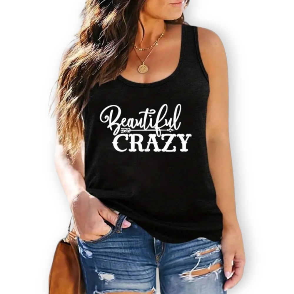 Womens Plus-Size Beautiful Crazy Slogan Black & White Summer Stretch Tank Top,3X